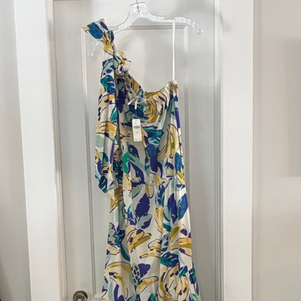Anthropologie Asymmetrical Dress in Blue and Yellow